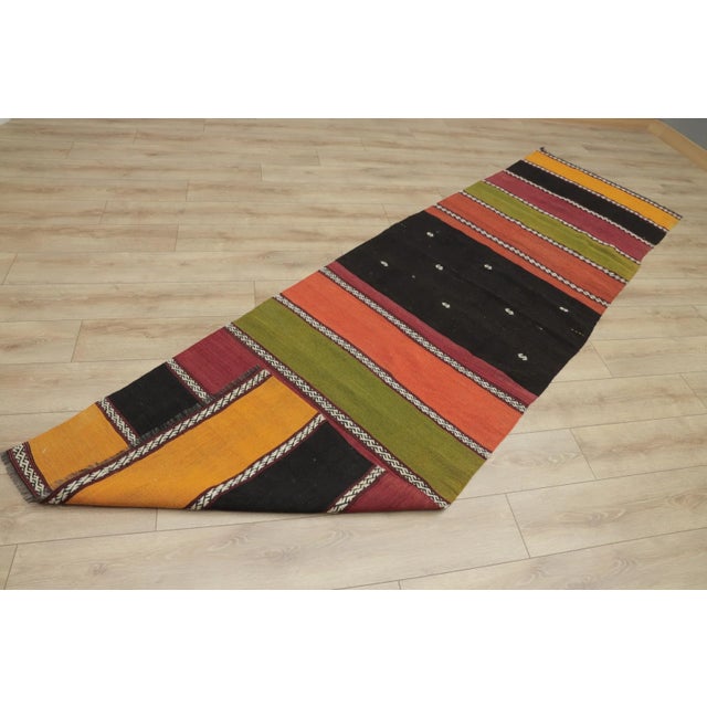 1960s 1960s Scandinavian Natural Wool Colorful Striped Kilim Runner Rug For Sale - Image 5 of 7