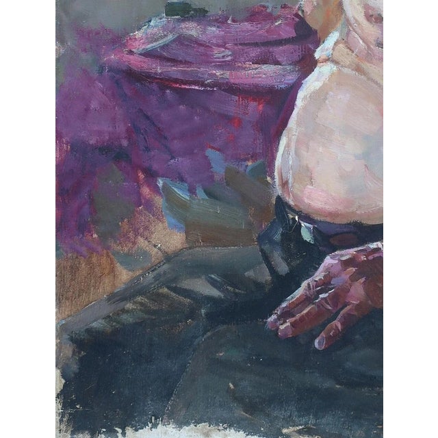 1960s Soviet Man Portrait, Original Oil Painting, Socialist Realism Art 79.5-60 For Sale - Image 5 of 6