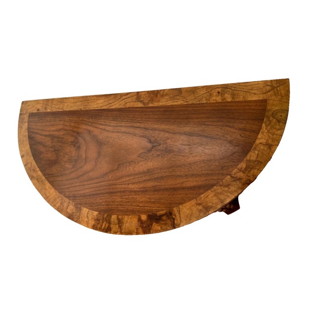 Vintage Baker Fine Furniture Demilune Console Table Banded Burl Walnut Top For Sale In Palm Springs - Image 6 of 12