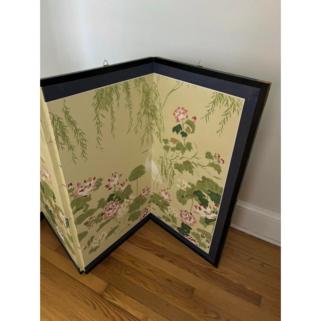 Green Antique Japanese Byobu Four-Panel “Lotus and Heron” Folding Screen For Sale - Image 8 of 12