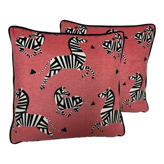 Mag Fabrics Jasper in Geranium Velvet Pillows - Pair For Sale