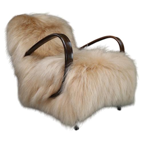 Art Deco Lounge Chair in Icelandic Sheepskin and Bentwood from Jindřich Halabala, 1940s For Sale - Image 11 of 11