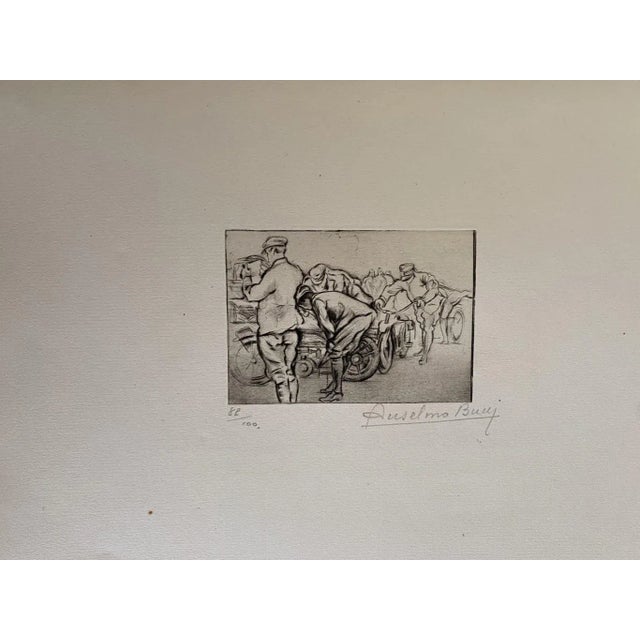 Military'' 1917s is a beautiful print in etching technique, realized by Anselmo Bucci (1887-1955). Hand signed. Numbered...