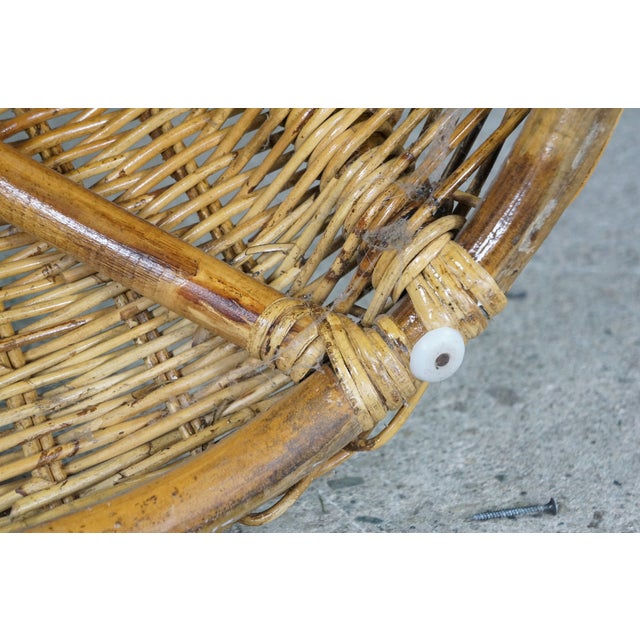 Vintage Bohemian Organic Modern Coastal Braided Wicker Barrel Patio Arm Chair For Sale - Image 17 of 18