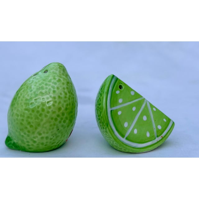 Lime Citrus Chic Trompe-l'Oeil Ceramic Sliced Lime Salt and Pepper Shakers - A Pair For Sale - Image 8 of 10