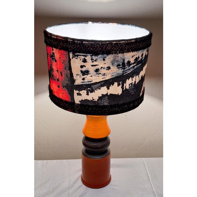 Vintage Table Lamp with Orange-Brown Ceramic Base and Fabric Shade from Lamplove, 1970s For Sale - Image 3 of 8
