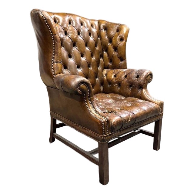 Late 18th Century Chesterfield Wingback Leather Armchair For Sale