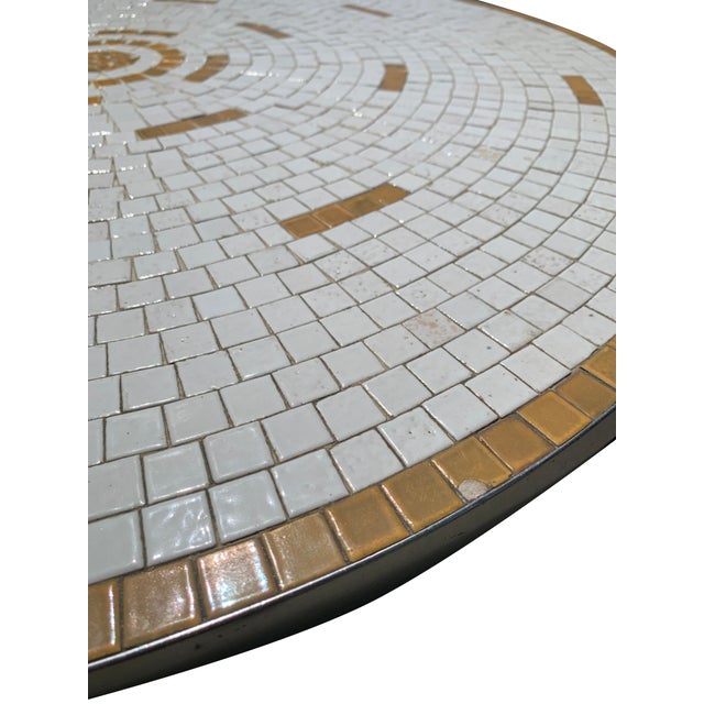1950s Mid Century Modern Vintage Mosaic Tile Top Round Coffee Table in