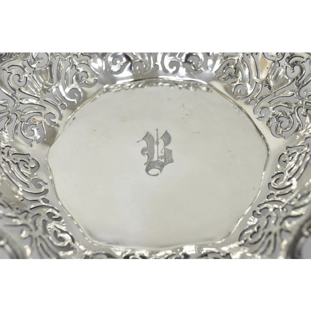 Reed & Barton Antique Reed & Barton Reticulated Silver Plated Trinket Dish Bowl "B" Monogram For Sale - Image 4 of 12