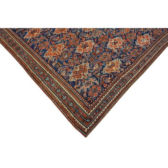 Navy Blue Blue Antique Tribal Geometric 19th Century Turkish Oushak Smyrna Carpet Rug For Sale - Image 8 of 12