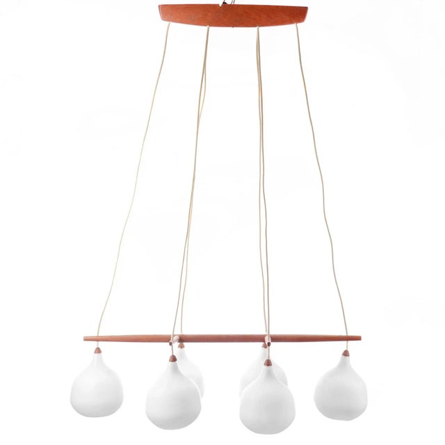 Mid-Century Modern Vintage Pendant Lamp in Teak & Glass by Uno & Östen Kristiansson for Luxus, 1950s For Sale - Image 3 of 7