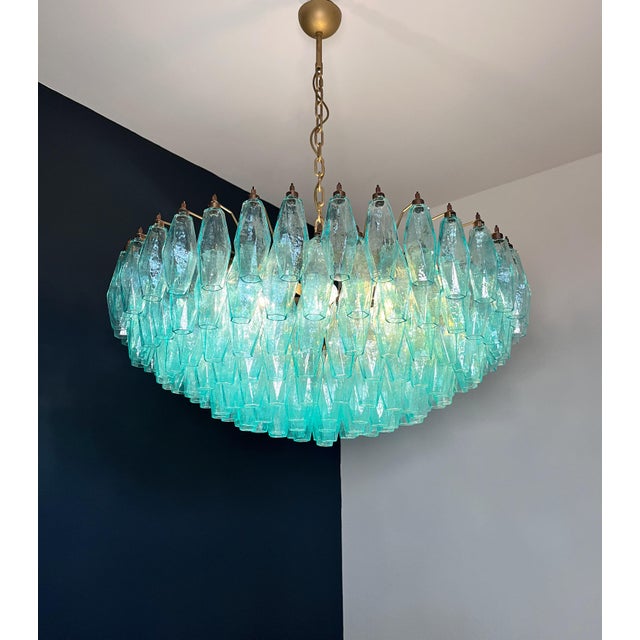 Vintage Murano Glass Chandelier with 185 Turquoise Poliedri, 1990 For Sale - Image 18 of 18