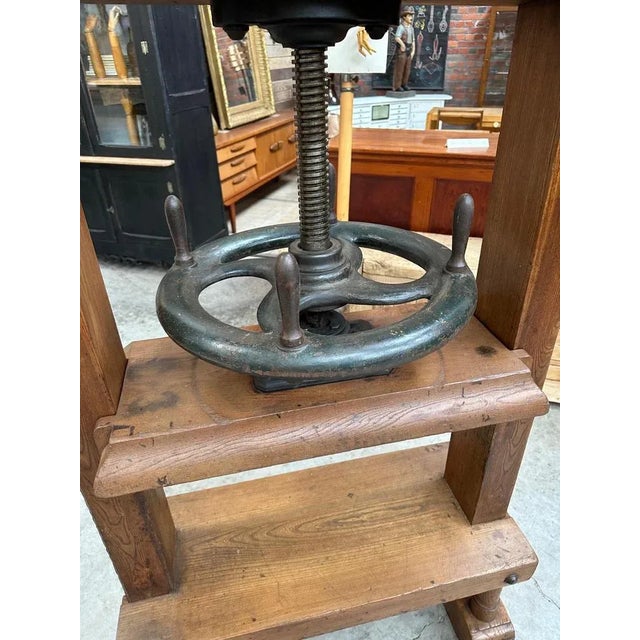 Brown Large Elm Bookbinder's Press, Early 20th Century For Sale - Image 8 of 10