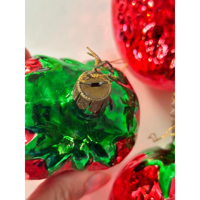 1980s Vintage Large Strawberry Mercury Glass Christmas Ornaments – Set of 6 – 1980s For Sale - Image 5 of 11
