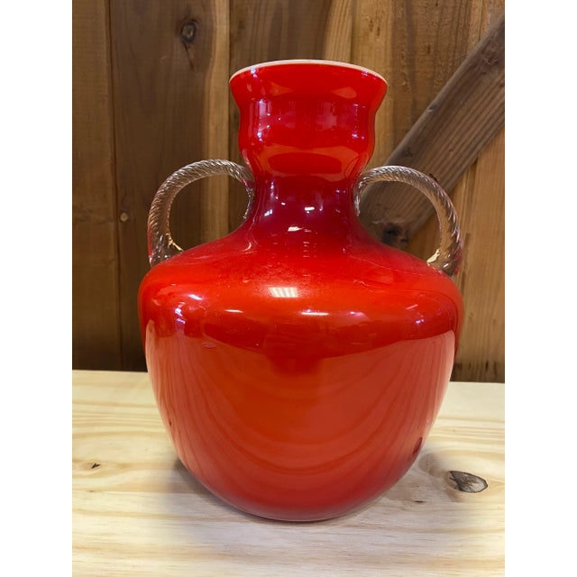 Italian 1960's Opalina Fiorentina Red Glass Vase, Made in Italy For Sale - Image 3 of 11