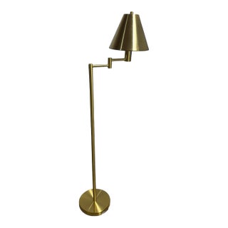 Ralph Lauren Adjustable Pharmacy Floor Lamp in Satin Gold Brass W/ Metal Shade For Sale
