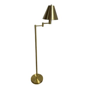 Ralph Lauren Adjustable Pharmacy Floor Lamp in Satin Gold Brass W/ Metal Shade
