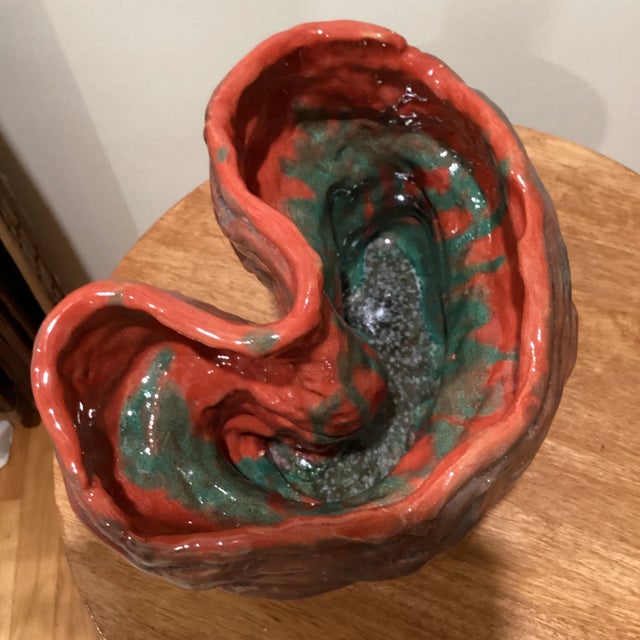 Brick Red Late 20th Century Modern Ceramic Glazed Vase With Twisted Body and Irregular Opening Multicolor For Sale - Image 8 of 13