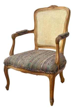 Late 20th Century French Provincial Louis XV Style Cane Back Arm Chair