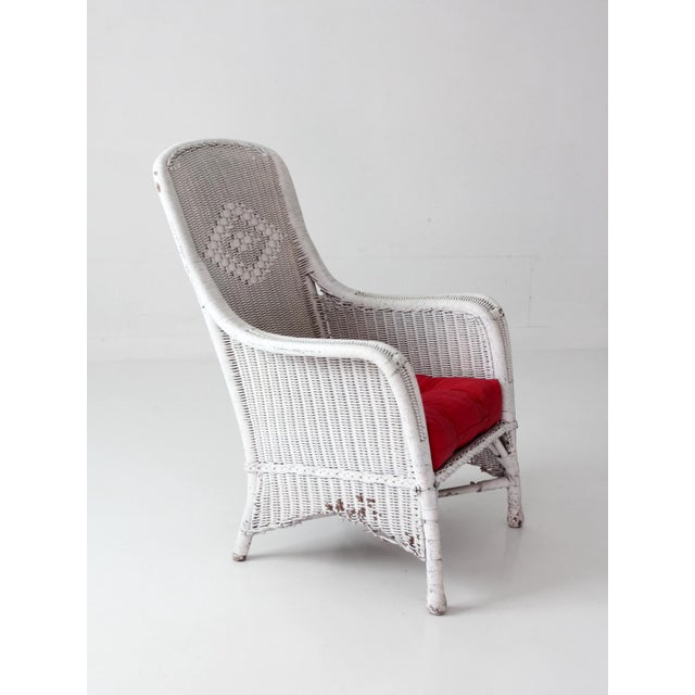 Wood Antique White Wicker Porch Chair For Sale - Image 7 of 18