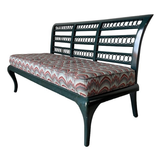 1970’s Hollywood Regency Green Painted Loveseat / Settee For Sale