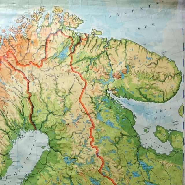 Vintage Scandinavia Norway Sweden Finland Rollable Map Wall Chart Print For Sale - Image 3 of 8