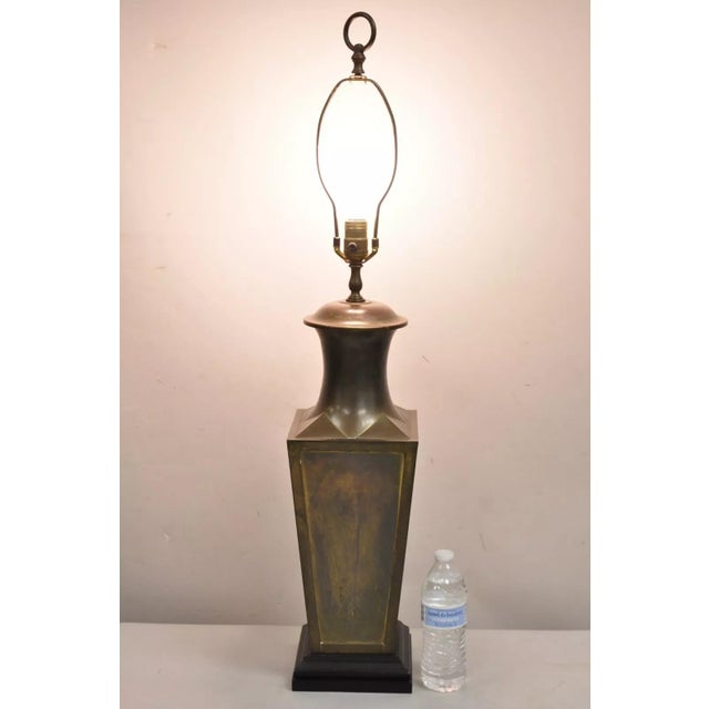 Vintage Chinoiserie Patinated Brass Square Jardiniere Hollywood Regency Table Lamp by Wildwood. Item features remarkable...