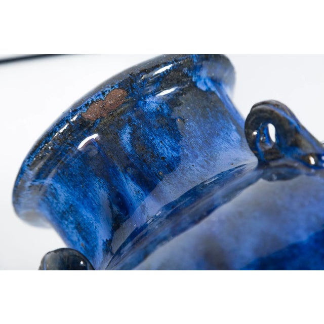 Traditional Vintage Blue Glazed Garden Urn For Sale - Image 3 of 11