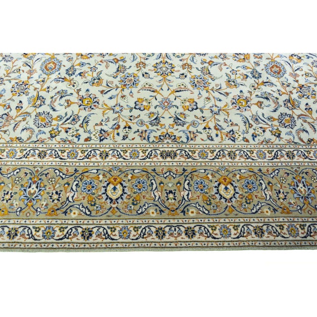 Hand-Knotted Kashan Oriental Rug in Pistachio Green with Floral Motifs For Sale - Image 9 of 13