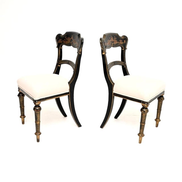 Antique Victorian Lacquered Chinoiserie Side Chairs, 1870, Set of 2 For Sale - Image 3 of 11