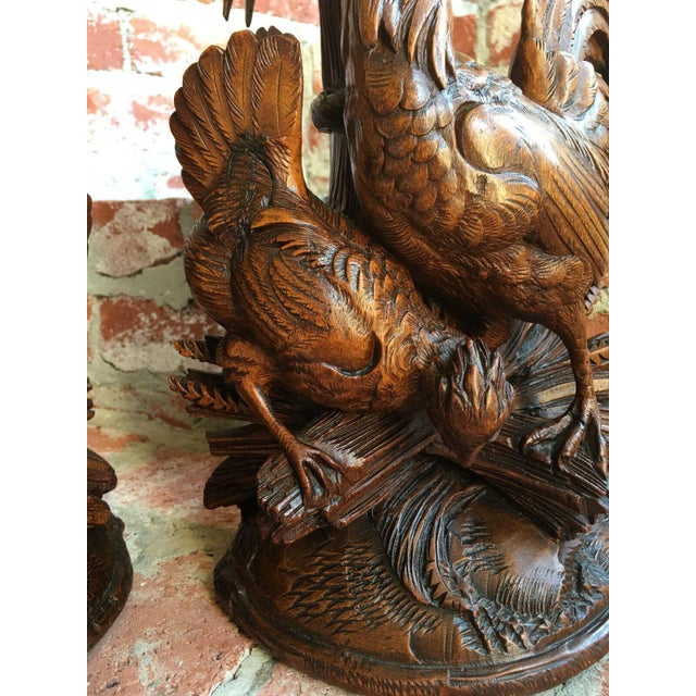 Pair 19th Century Antique Black Forest Bird Chicken Epergne Vases Carved Wood Candlestick For Sale - Image 9 of 13