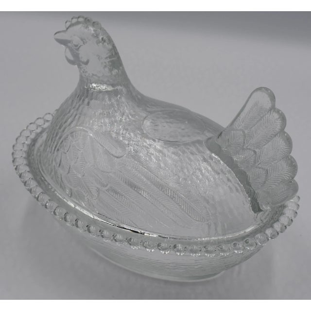 Vintage Indiana Clear Glass Covered Chicken on Nest Candy Dish Sitting Hen For Sale In Palm Springs - Image 6 of 9