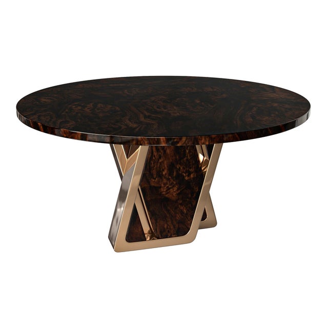 Art Deco "Amendola" Round Table With Bronze and Burl Walnut, Handmade For Sale - Image 3 of 7