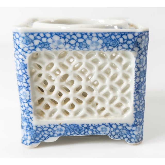Mid-Century Japanese Blue and White Reticulated Censer or Pot Pourri For Sale - Image 4 of 8