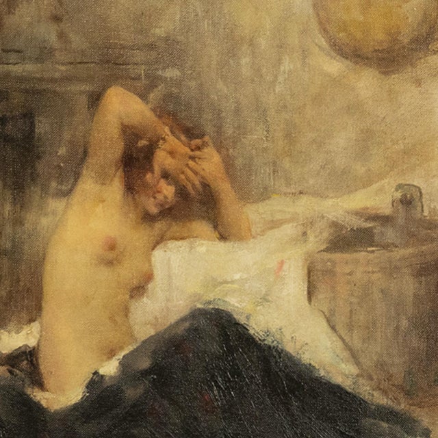 Antique Italian Realism Verismo Oil on Canvas Painting Female Nude Ex-Christie's by Antonio Mancini, 1890 For Sale - Image 11 of 18
