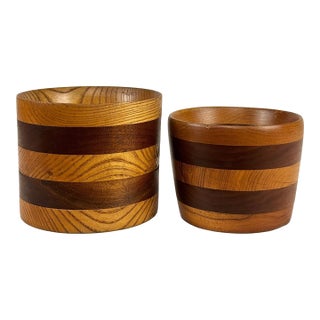 Mid-Century Turned Walnut Stripped Nesting Bowls - A Pair For Sale