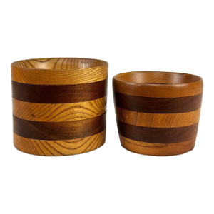 Mid-Century Turned Walnut Stripped Nesting Bowls - A Pair