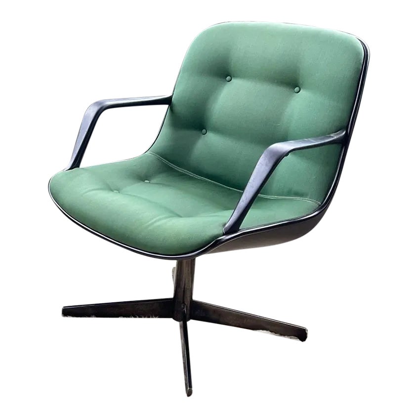 Vintage Mid-Century Tufted Green Faux Leather Textile Steelcase