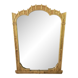 Vintage Gold Leaf Faux Bamboo Arched Hollywood Regency Wall Mirror