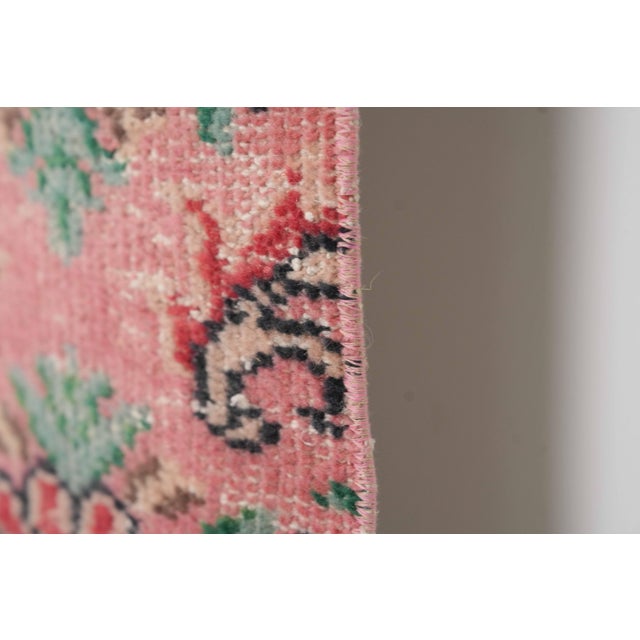 1970s Vintage Turkish Handmade Wool Cotton Pink Area Rug For Sale - Image 9 of 12