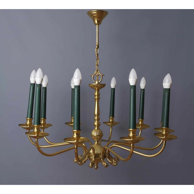 2000 - 2009 Empire Brass Ten-Arm Chandelier, France, 1970 For Sale - Image 5 of 16