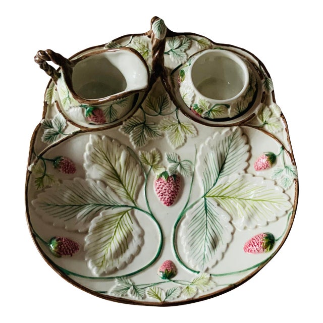 Vintage Italian Majolica Handpainted Strawberry Set For Sale