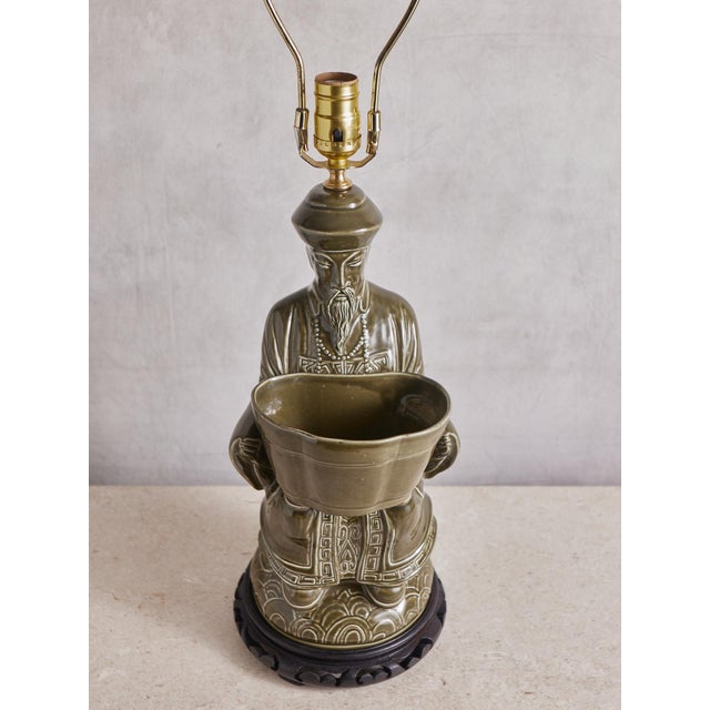 Chinoiserie 1970s Chinoiserie Green Ceramic Lamp For Sale - Image 3 of 15