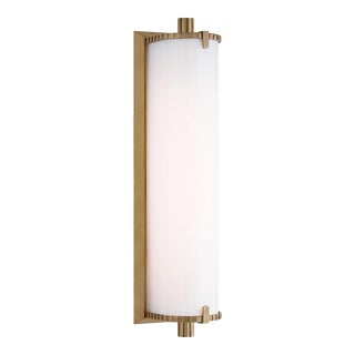 Thomas O'Brien for Visual Comfort Signature Calliope Medium Bath Light in Hand-Rubbed Antique Brass with White Glass For Sale