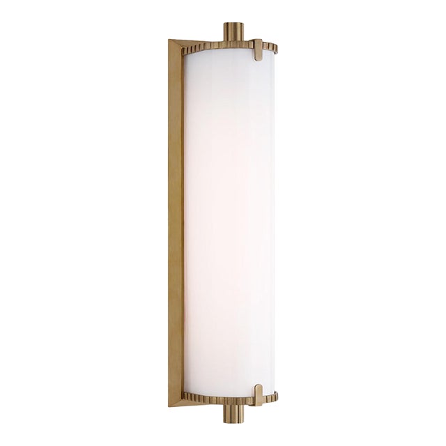 Thomas O'Brien for Visual Comfort Signature Calliope Medium Bath Light in Hand-Rubbed Antique Brass with White Glass For Sale