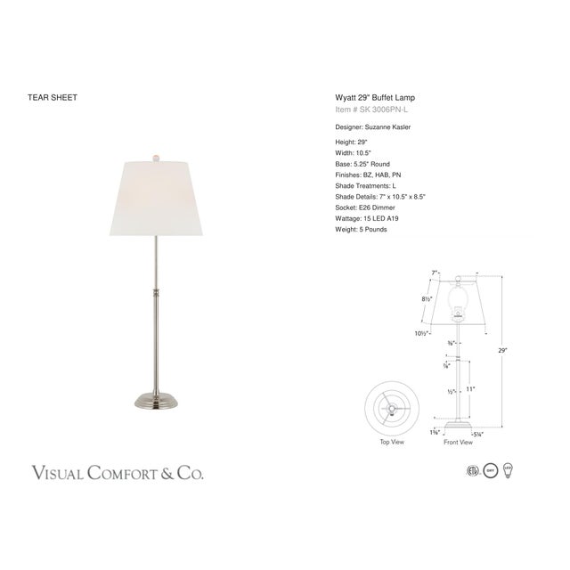 Suzanne Kasler by Visual Comfort Signature Wyatt 29" Buffet Lamp in Polished Nickel with Linen Shade Designer: Suzanne...