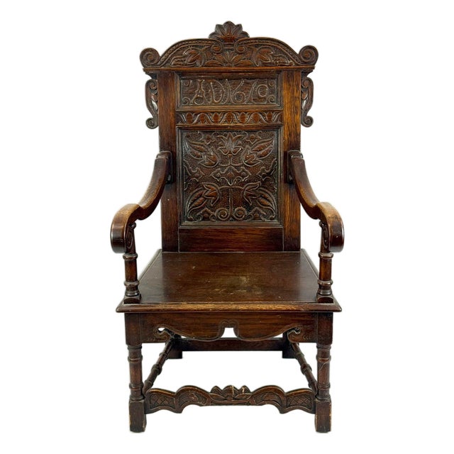 Museum-Quality 17th-Century Charles II Dated Yorkshire Wainscot Armchair For Sale