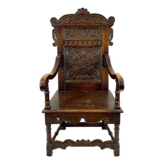 Rare Dated 1670 Museum-Quality 17th C. Charles II English Oak Yorkshire Wainscot Armchair For Sale