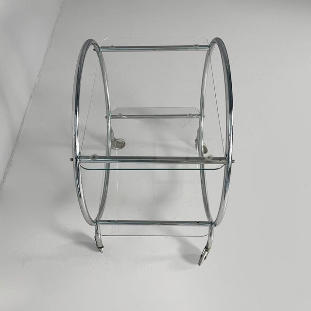 Italian Modern Cart in Steel and Glass with Casters, 1970s For Sale - Image 4 of 15