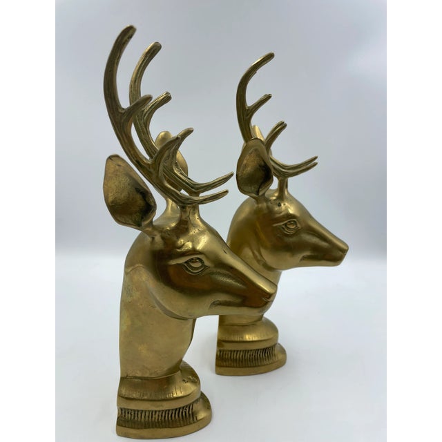 Mid 20th Century Hollywood Regency Style Brass Stag Bust Bookends - a Pair For Sale In Los Angeles - Image 6 of 13